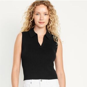 Old Navy Rib Knit Crop Polo Sweater - Black